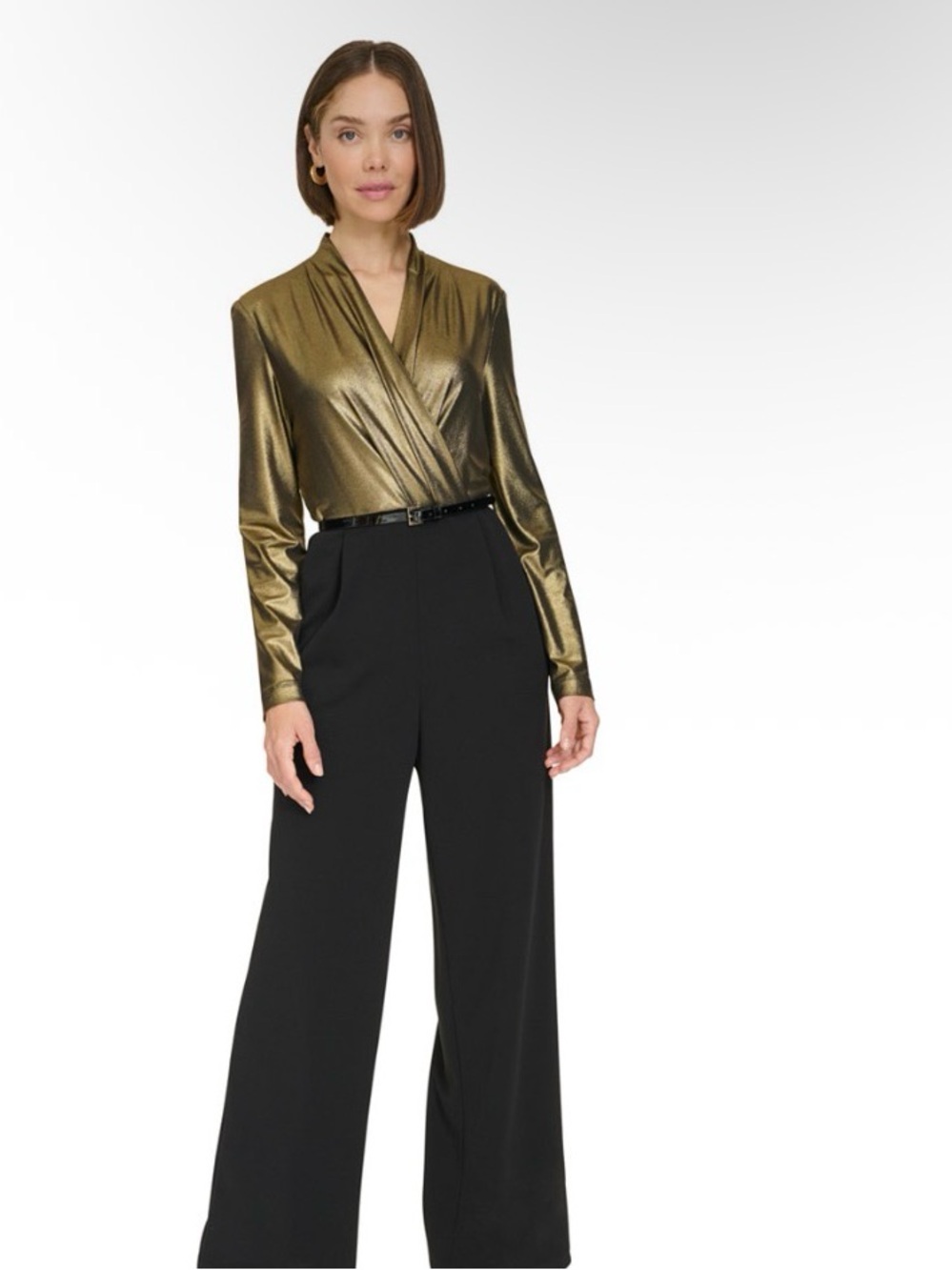 Tommy Hilfiger Women's Shimmer Belted Wide-Leg Jumpsuit